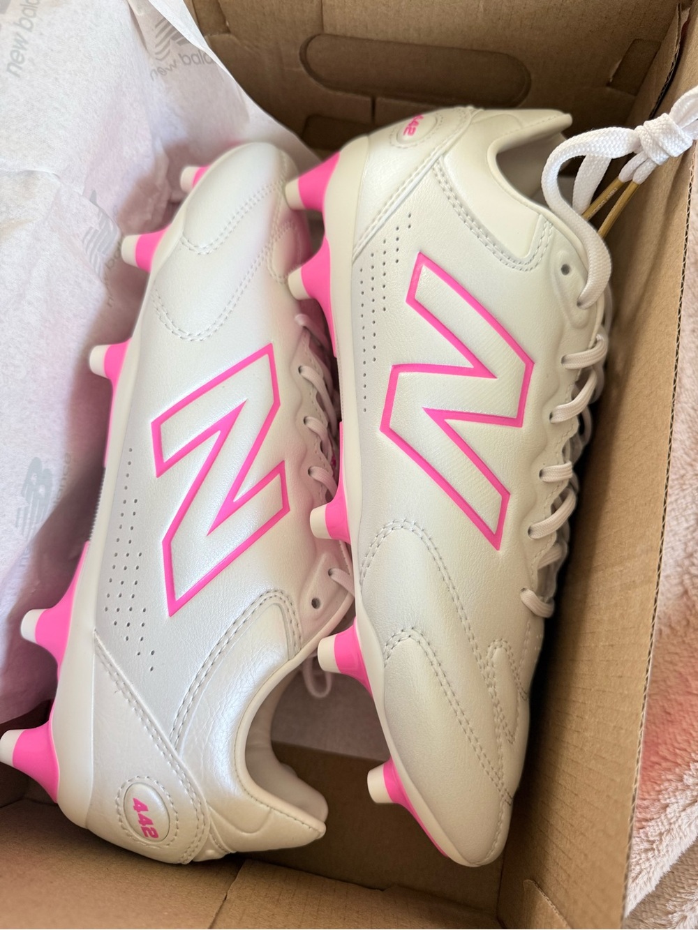 New Balance White with Pink Accent Soccer Cleats 6.5